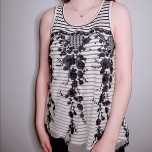 Maurices Navy and Cream Stripe/Sheer Floral Tank